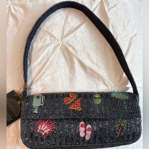 🌴 Beaded Coastal Shoulder Bag | Seashell Palm Tree Vacation Purse